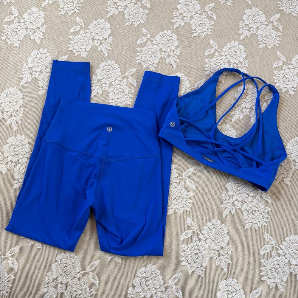Lululemon Electric Blue Matching Workout Set Top 6 Leggings 2